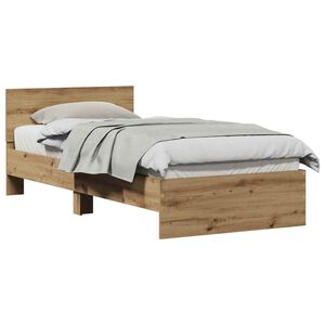 vidaXL Estructura de cama con cabecera Roble artesanal 75 x 190 cm