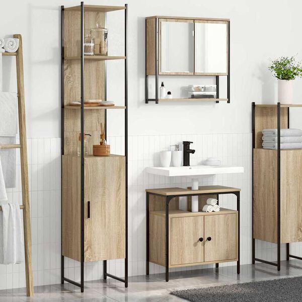 vidaXL Juego de muebles de ba&ntilde;o con estante 3 pcs Roble Sonoma