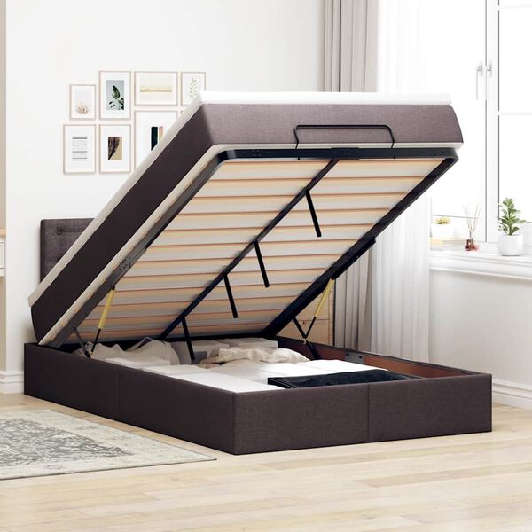 vidaXL Cama otomana con colch&oacute;n marr&oacute;n oscuro 120x200 cm tela
