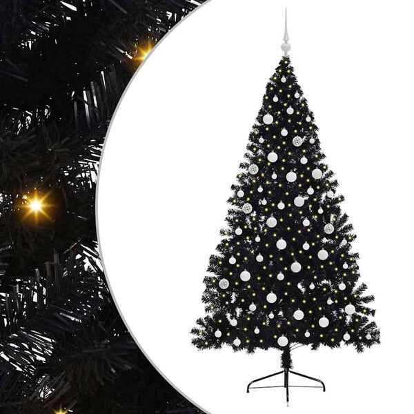vidaXL &Aacute;rbol de Navidad Artificial Preiluminado Negro 180 cm PVC