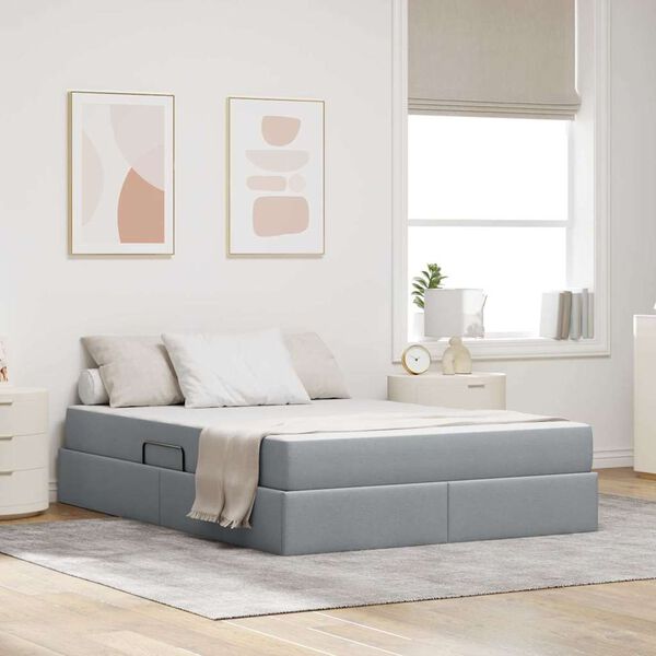 vidaXL Cama con almacenamiento y colch&oacute;n Gris Claro 140 x 190 cm