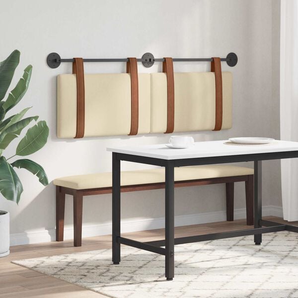 vidaXL Cabecera Colgante Liso Crema 130 x 55 x 5 cm PU antiguo