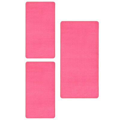 vidaXL Alfombras de dormitorio de pelo largo 3 piezas rosa