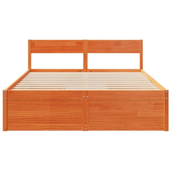 vidaXL Cama sin colch&oacute;n madera maciza pino marr&oacute;n cera 150x200 cm
