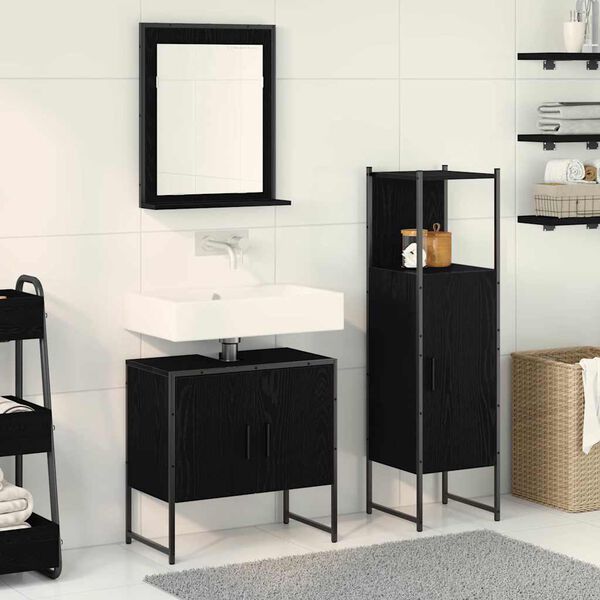 vidaXL Juego de muebles de ba&ntilde;o 3 pcs Negro Madera contrachapada