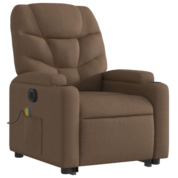 vidaXL Sill&oacute;n de masaje el&eacute;ctrico reclinable elevable tela marr&oacute;n