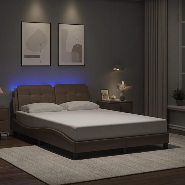 vidaXL Estructura de cama con LED sin colch&oacute;n Zadar capuchino 140x190 cm