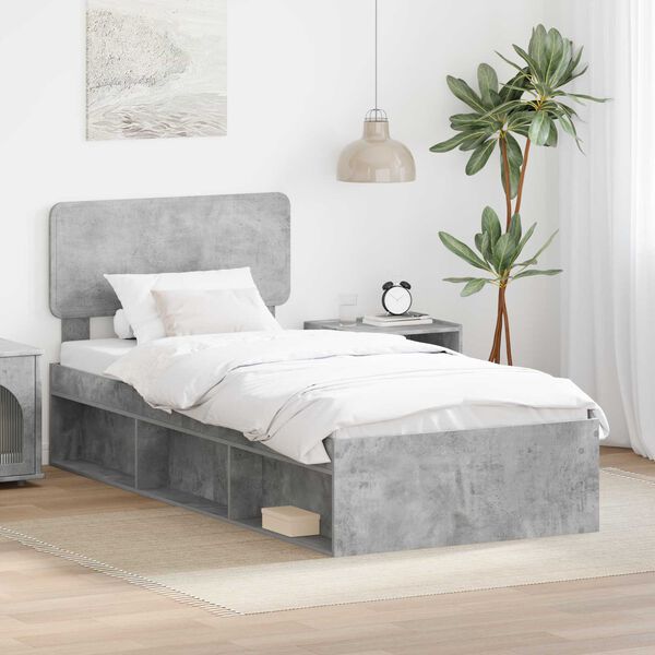 vidaXL Estructura de cama con cabecera Gris concreto 100 x 200 cm