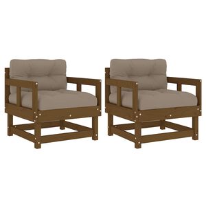 vidaXL Sillones de jard&iacute;n cojines 2 uds madera maciza pino marr&oacute;n miel