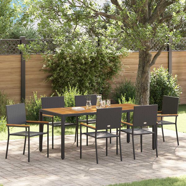 vidaXL Conjunto de Comedor de Jard&iacute;n 7 pcs Negro rat&aacute;n sint&eacute;tico