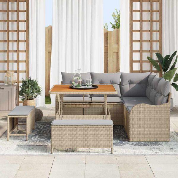 vidaXL Conjunto de sof&aacute; de jard&iacute;n 8 pcs Beige rat&aacute;n sint&eacute;tico