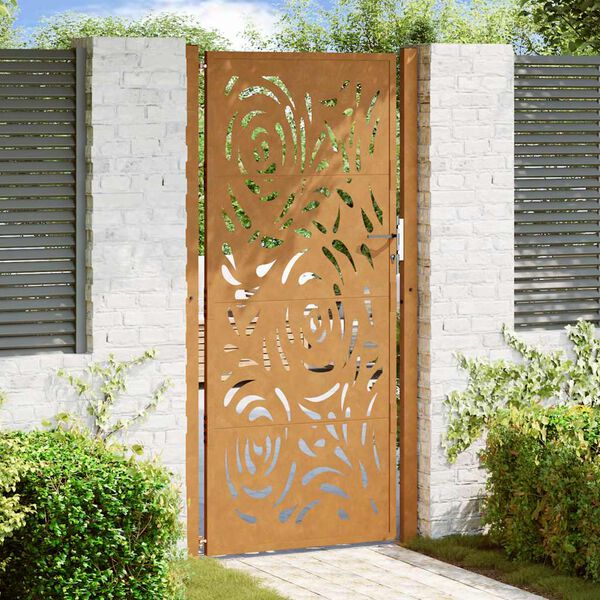 vidaXL Puerta de jardín 100x200 cm de acero corten con diseño de llamas