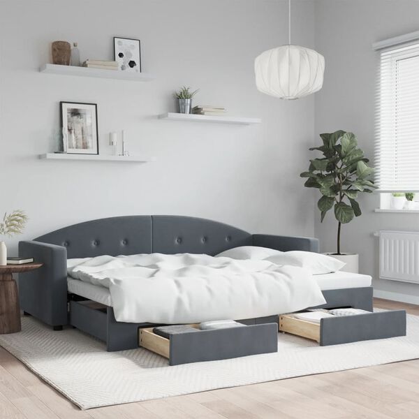 vidaXL Sofá cama nido con cajones terciopelo gris oscuro 80x200 cm