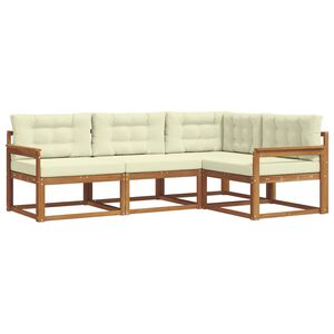 vidaXL Conjunto de sof&aacute;s de exterior con coj&iacute;n 4 pcs Natural y Crema