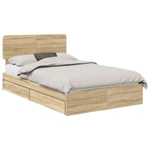 vidaXL Cama con almacenamiento con cabecera Roble Sonoma 135 x 190 cm