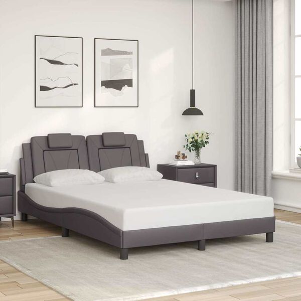 vidaXL Estructura de cama Viana sin colch&oacute;n cuero sint&eacute;tico gris 140x200 cm