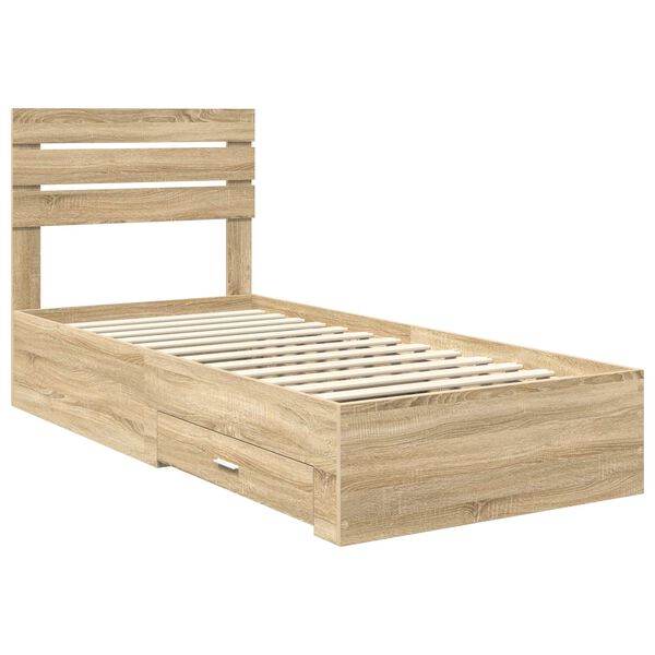 vidaXL Estructura de cama con caj&oacute;n Roble Sonoma y Plata 75 x 190 cm