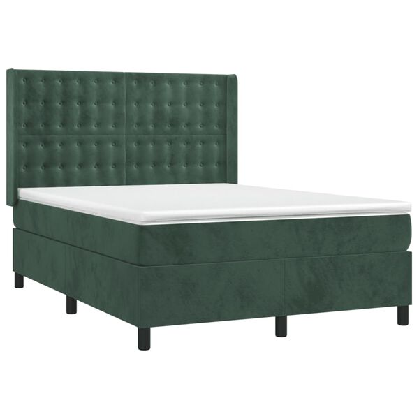 vidaXL Cama box spring con colch&oacute;n terciopelo verde oscuro 140x190 cm