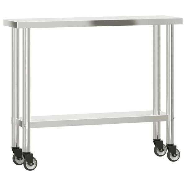 vidaXL Mesa de trabajo para cocina con estante acero inox 110x30x120cm