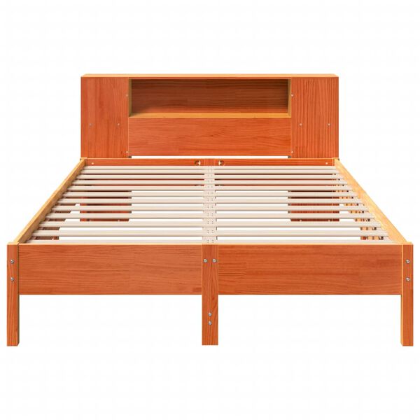 vidaXL Cama con estanter&iacute;a sin colch&oacute;n madera maciza marr&oacute;n 160x200 cm