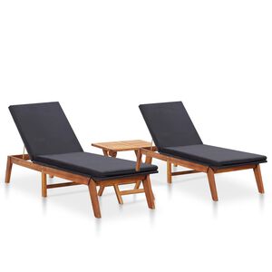 vidaXL Tumbonas con mesa 2 uds rat&aacute;n sint&eacute;tico y madera maciza acacia
