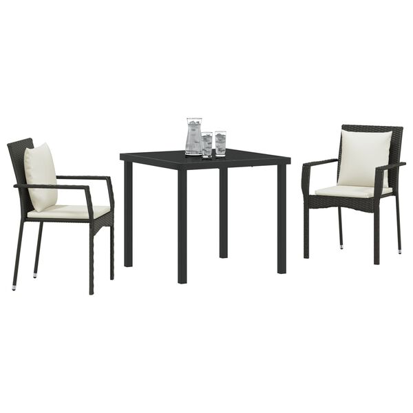 vidaXL Conjunto de Comedor de Jard&iacute;n 3 pcs Negro rat&aacute;n sint&eacute;tico