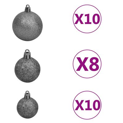 vidaXL Set de bolas de Navidad 120 pzas con pico 300 LED blanco y gris
