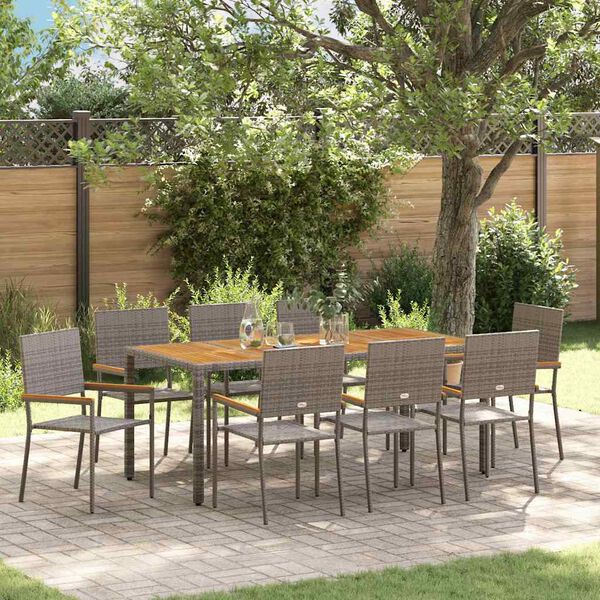 vidaXL Conjunto de Comedor de Jardín 9 pcs Gris ratán sintético