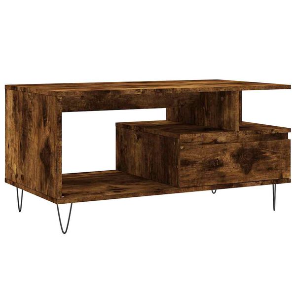 vidaXL Mesa de centro madera contrachapada roble ahumado 90x49x45 cm