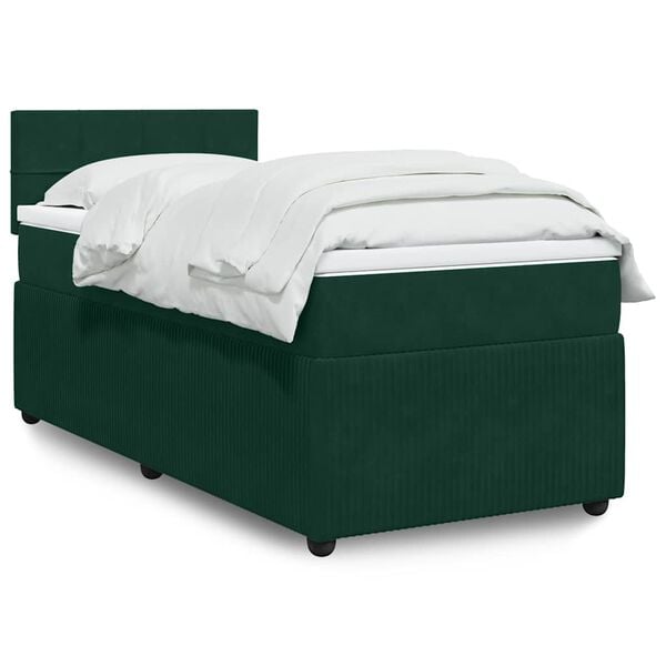 vidaXL Cama box spring con colch&oacute;n terciopelo verde oscuro 80x200 cm