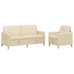 vidaXL Juego de Sof&aacute;s con Almacenamiento 2 uds. Crema Poli&eacute;ster