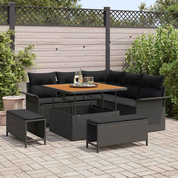 vidaXL Conjunto de sof&aacute;s de jard&iacute;n 8 pcs Negro rat&aacute;n sint&eacute;tico