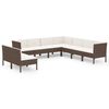 vidaXL Set muebles de jard&iacute;n 9 pzas y cojines rat&aacute;n sint&eacute;tico marr&oacute;n