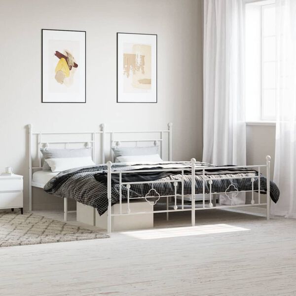 vidaXL Estructura cama sin colch&oacute;n con estribo metal blanco 183x213 cm