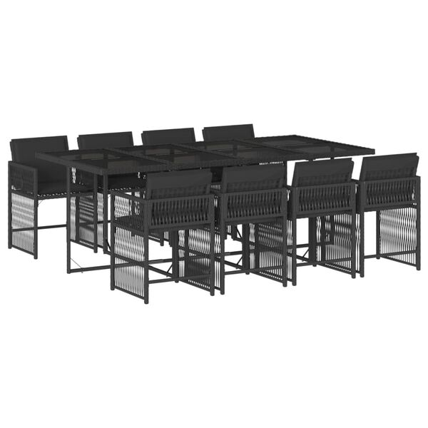 vidaXL Set de comedor de jard&iacute;n 9 pzas y cojines rat&aacute;n sint&eacute;tico negro