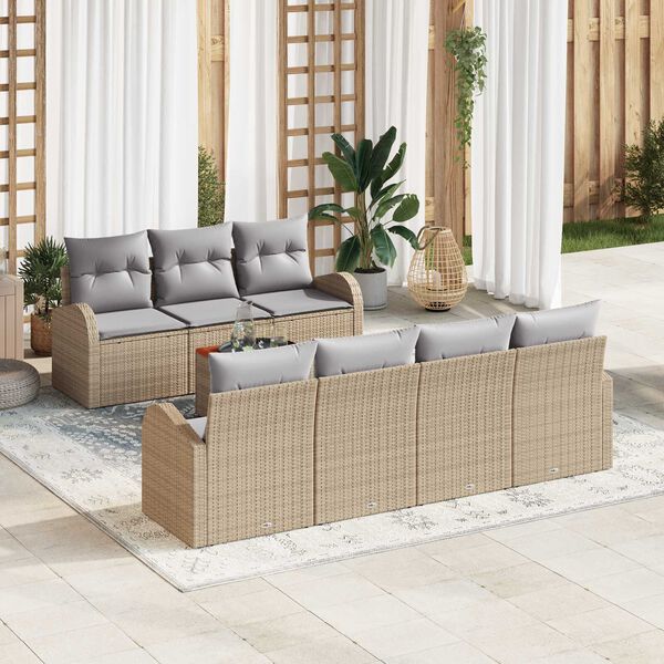 vidaXL Conjunto de sof&aacute;s de jard&iacute;n 8 pcs Beige rat&aacute;n sint&eacute;tico