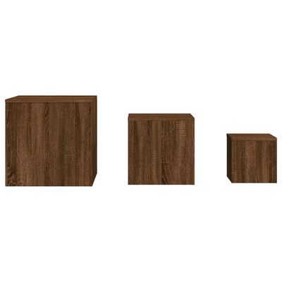 vidaXL Mesitas auxiliares 3 piezas madera contrachapada marrón roble