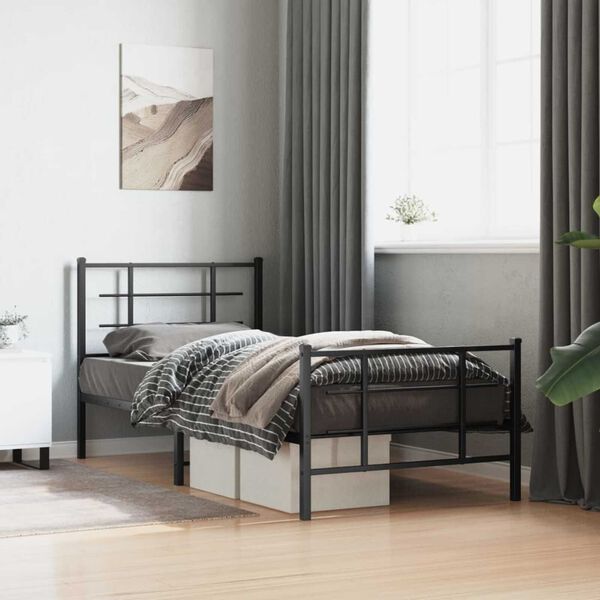 vidaXL Estructura cama sin colch&oacute;n con estribo metal negro 90x200 cm