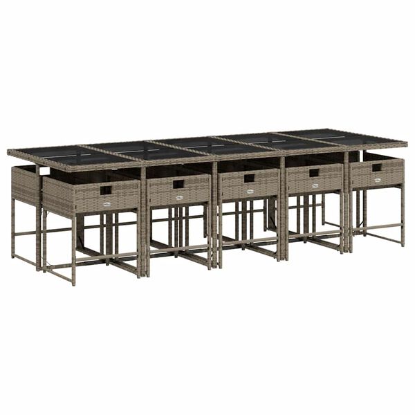 vidaXL Set de comedor de jard&iacute;n 11 pzas y cojines rat&aacute;n sint&eacute;tico gris