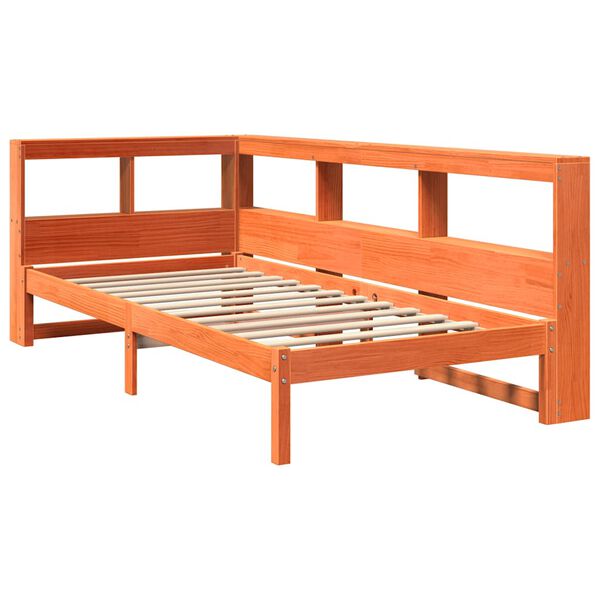 vidaXL Cama con estantería sin colchón madera maciza marrón 75x190 cm