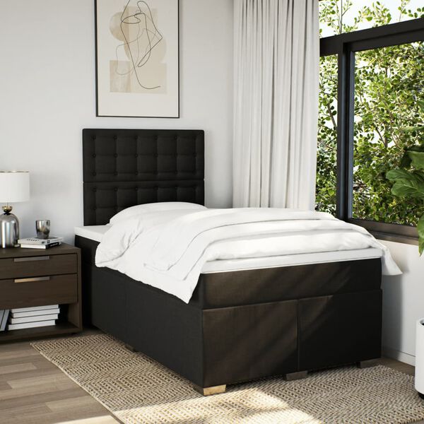 vidaXL Cama box spring con colch&oacute;n tela negro 120x190 cm