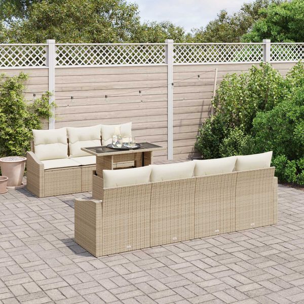 vidaXL Conjunto de sof&aacute; de jard&iacute;n 8 pcs Beige rat&aacute;n sint&eacute;tico