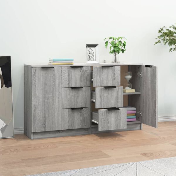 vidaXL Aparadores 2 uds madera contrachapada gris Sonoma 60x30x70 cm