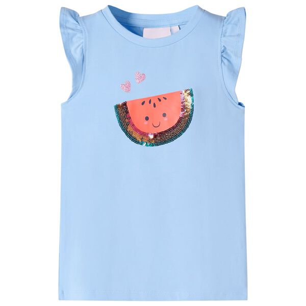 Camiseta infantil de manga volante azul claro 104