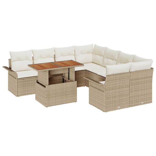 vidaXL Conjunto de sof&aacute; de jard&iacute;n 9 pcs Beige Polirat&aacute;n