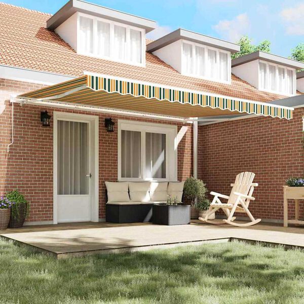 vidaXL Toldo Retr&aacute;ctil Verde y amarillo 450 x 350 cm Tela y Metal