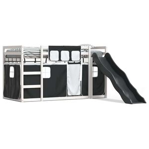vidaXL Litera con tobog&aacute;n y cortinas blanco y negro 90x200 cm