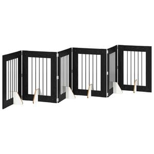 vidaXL Puerta para perros plegable con soportes 6 uds. Roble Negro