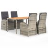 vidaXL Set comedor de jard&iacute;n 5 piezas con cojines rat&aacute;n sint&eacute;tico gris