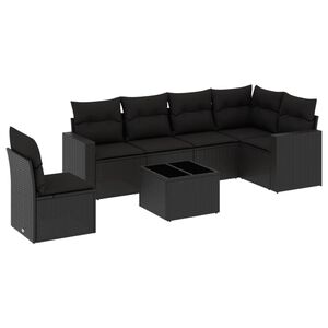 vidaXL Set de comedor de jard&iacute;n 7 pzas y cojines rat&aacute;n sint&eacute;tico negro